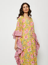 YELLOW FRILL CAFTAN