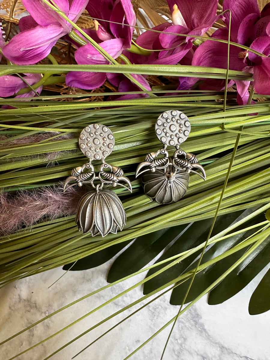 LOTUS OXIDISED EARRINGS